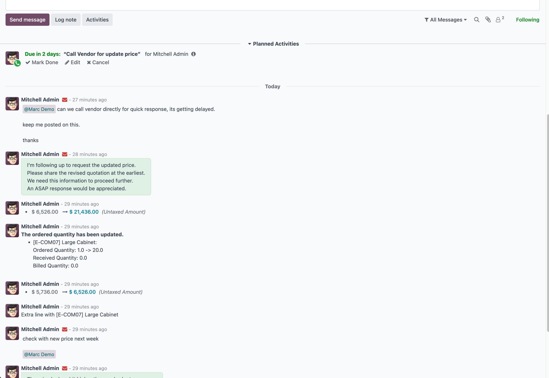 Messy Odoo Chatter Before Filter