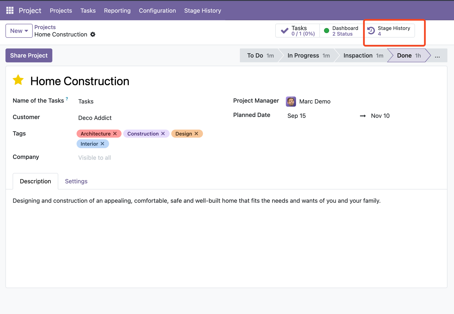 Stage History Kanban Menu