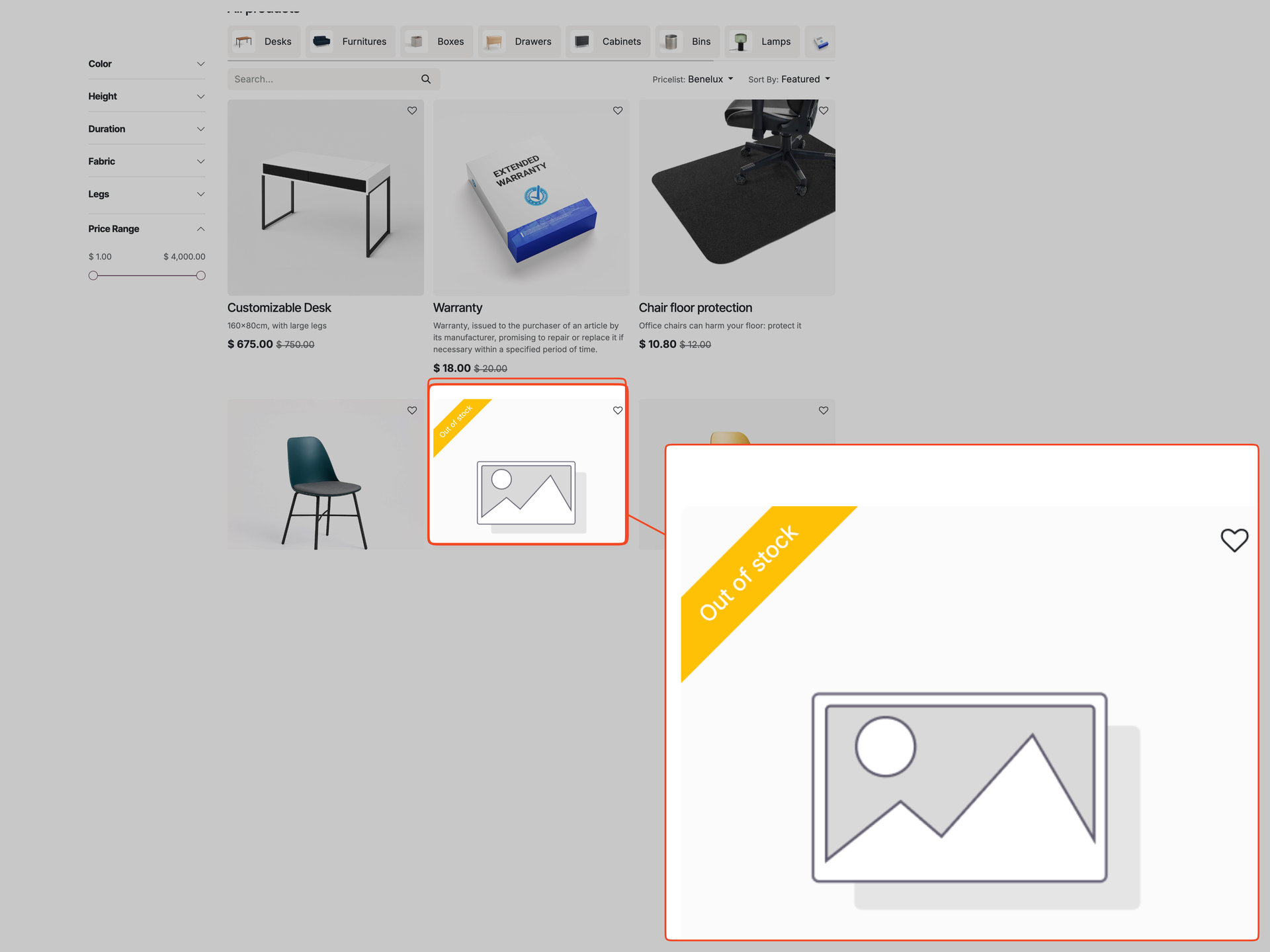 Before: Out of stock products visible