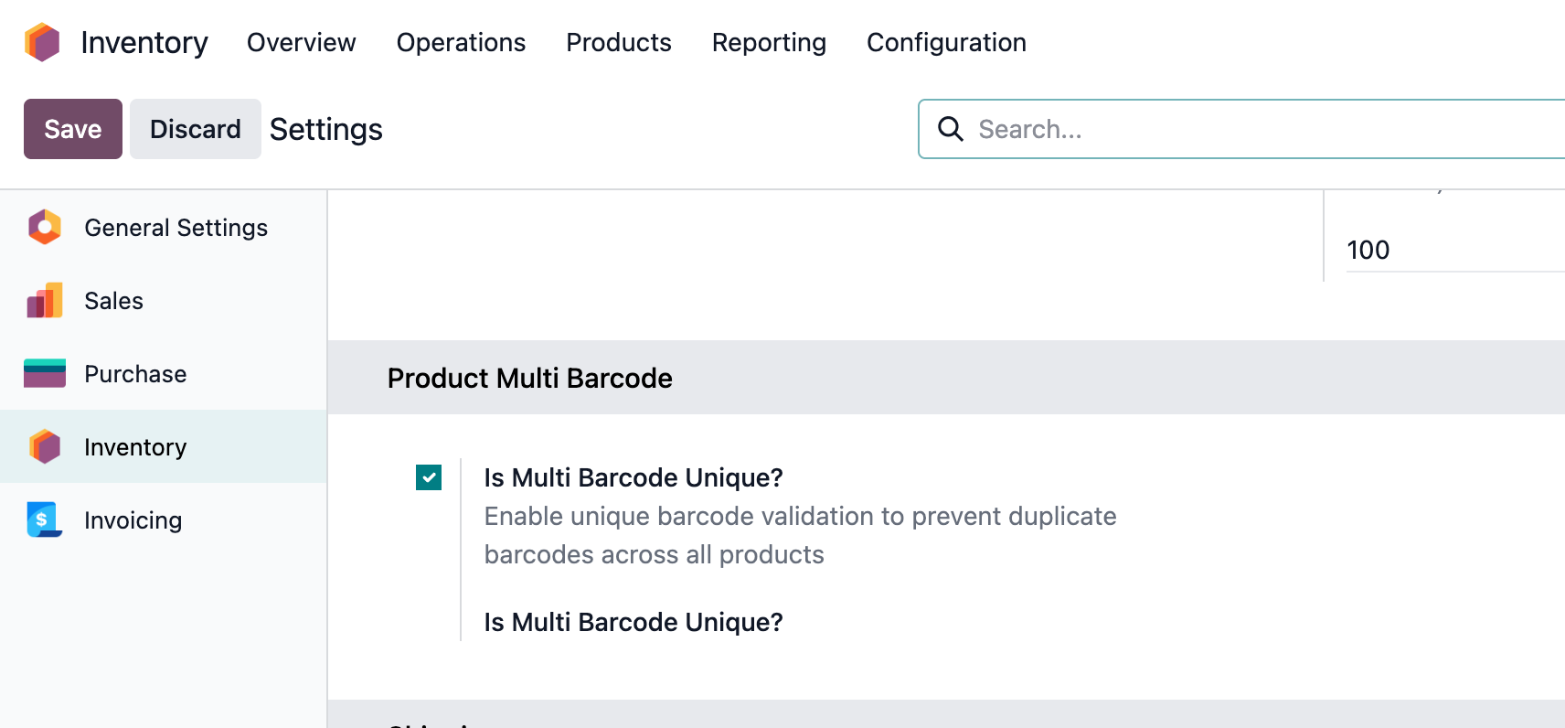 Product Multi Barcode Configuration Settings