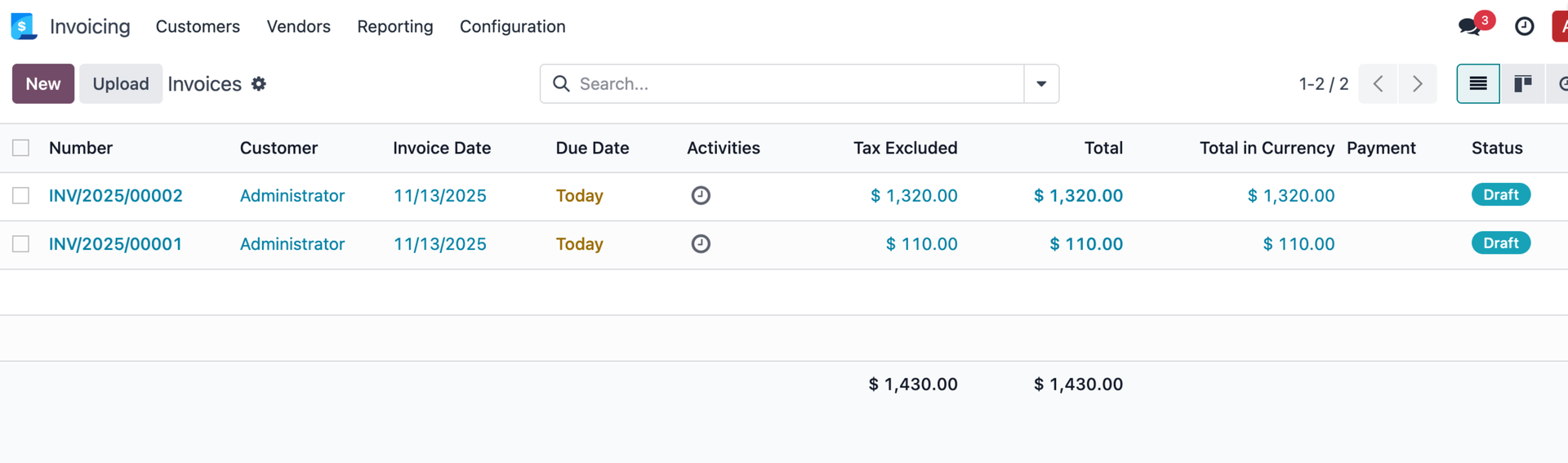 Cancelled Invoices in Draft State