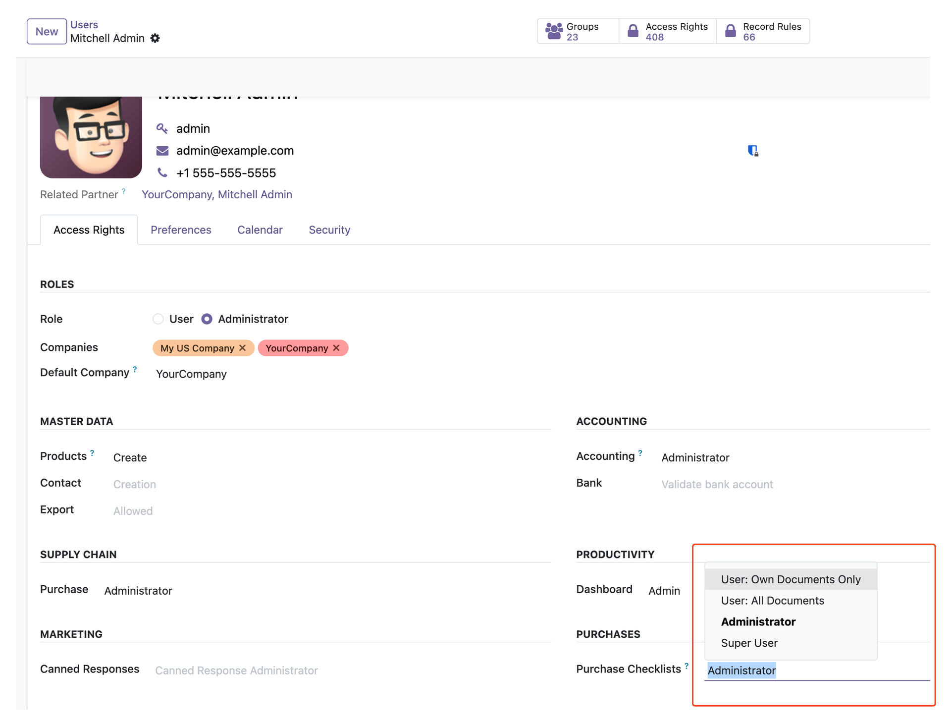 Purchase Checklists Privilege Settings