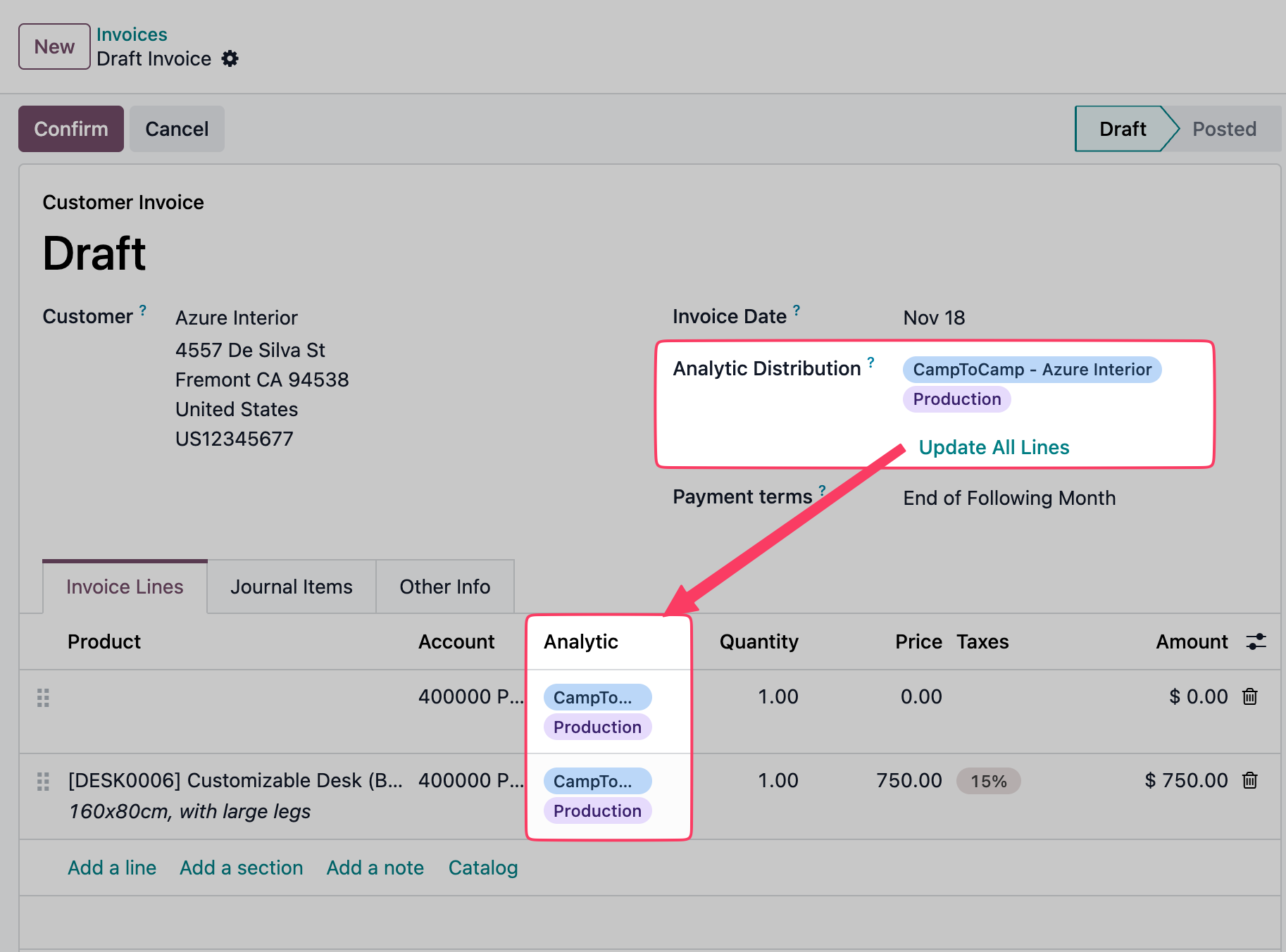 Analytic Distribution on Invoice