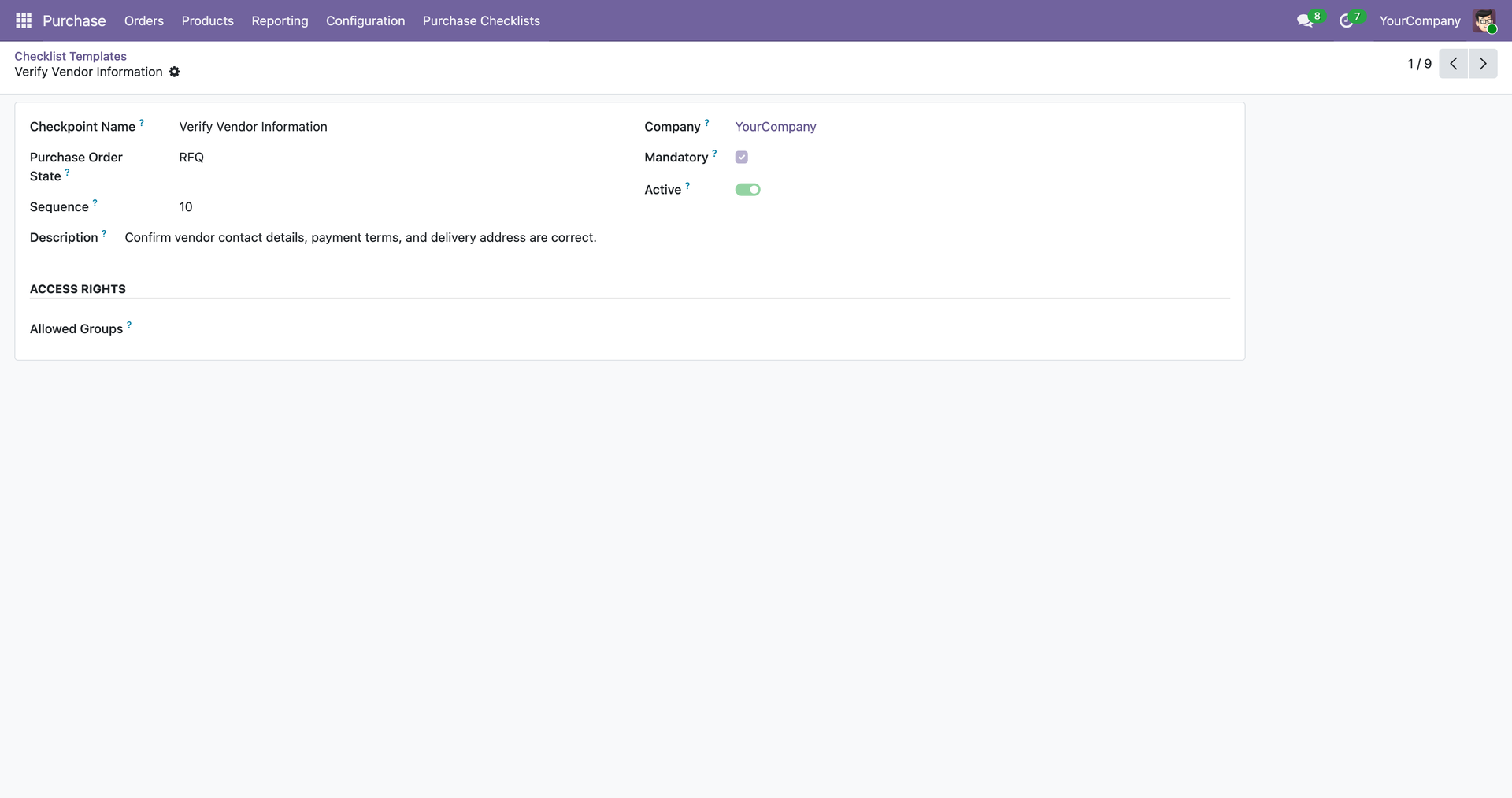 Checklist Template Form