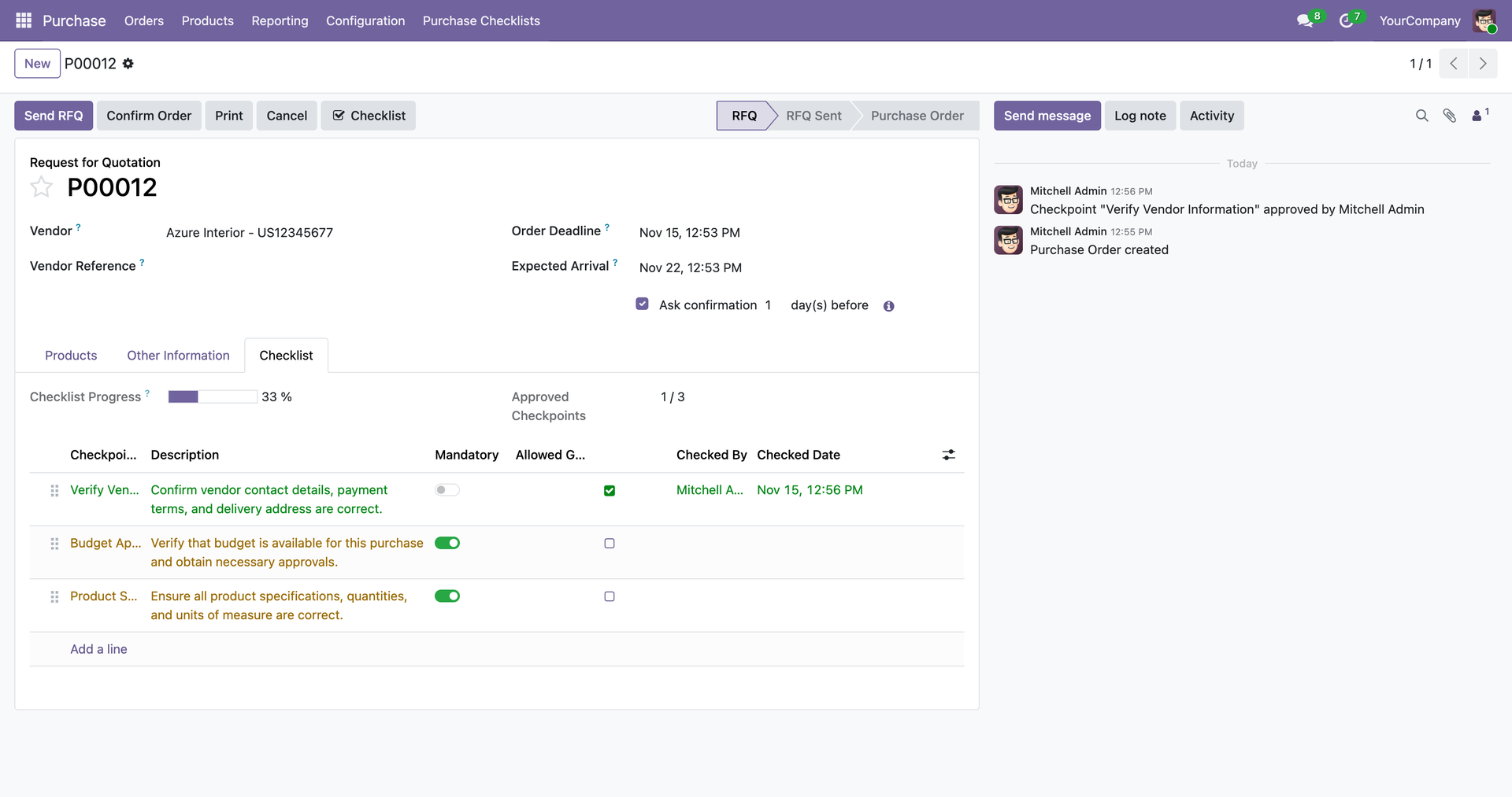 Purchase Order Checklist Tab