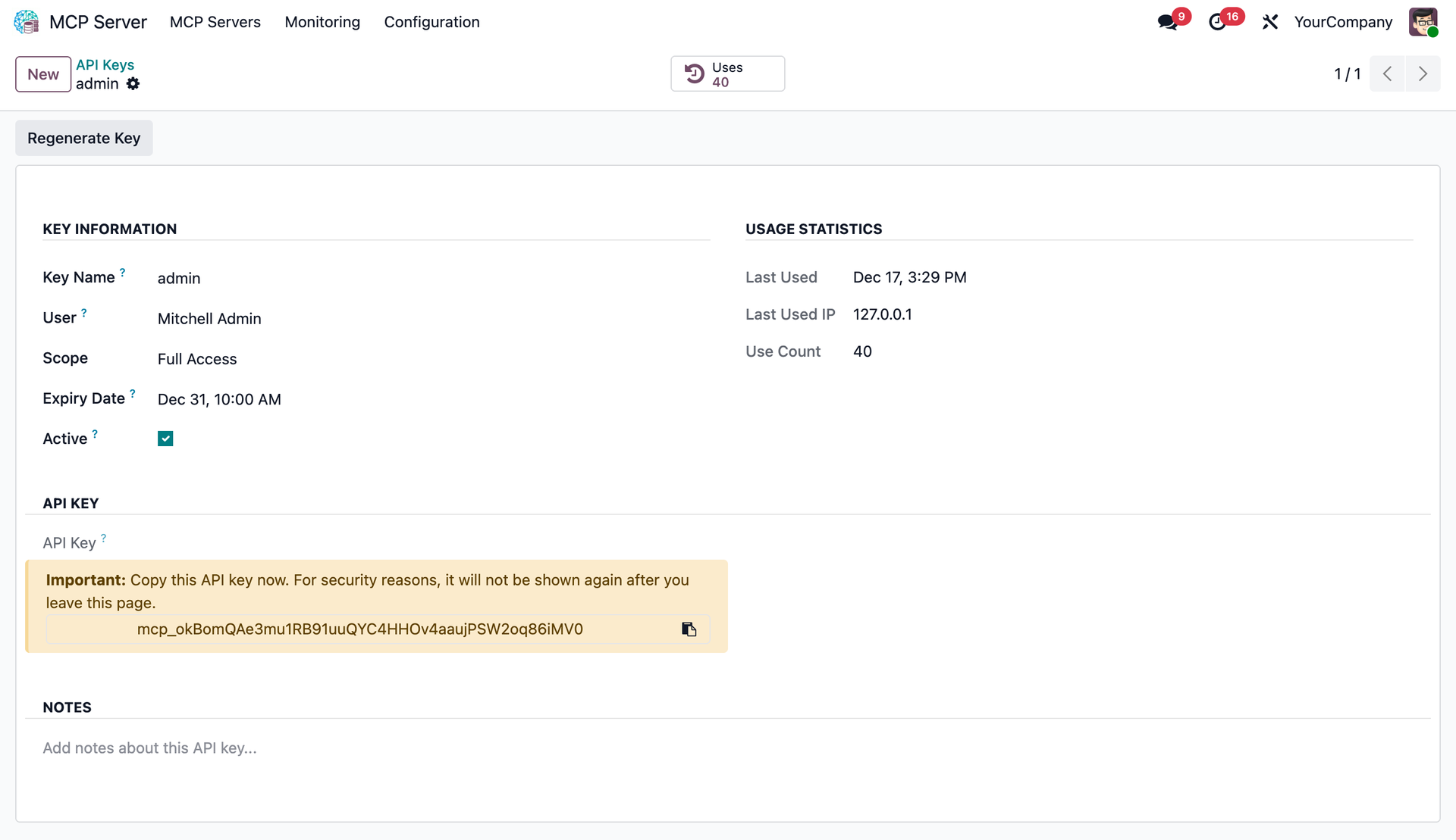 API Key Management Interface