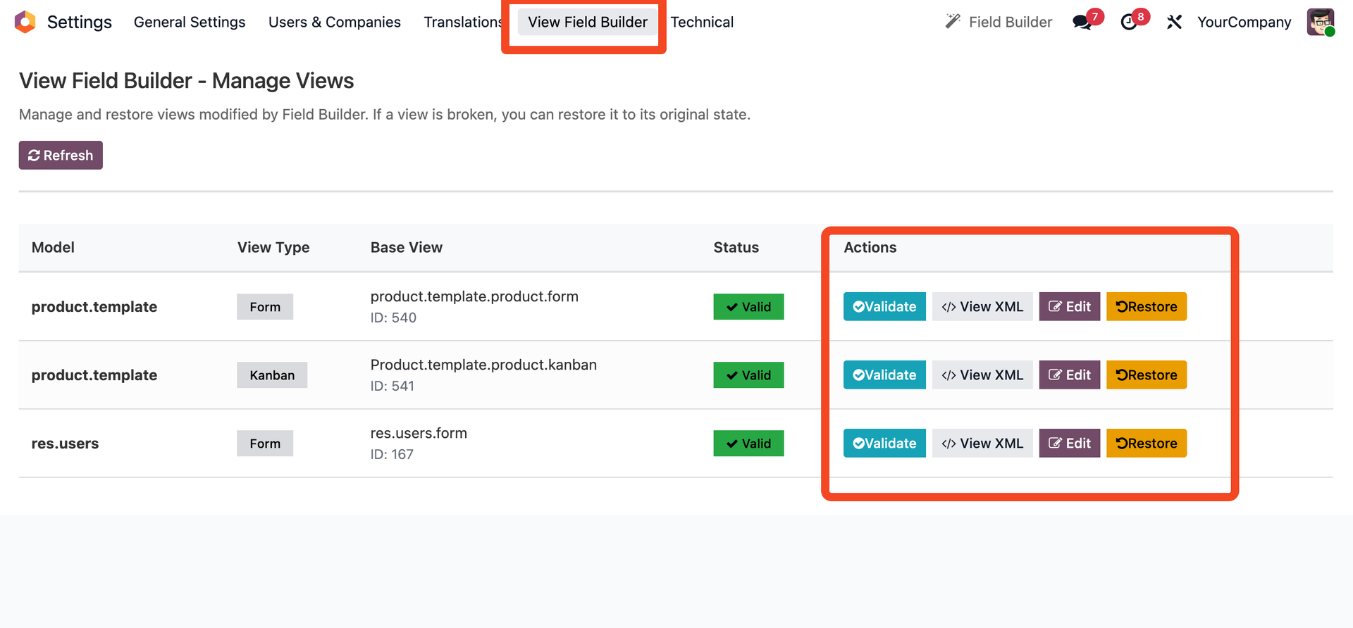 View Management Interface