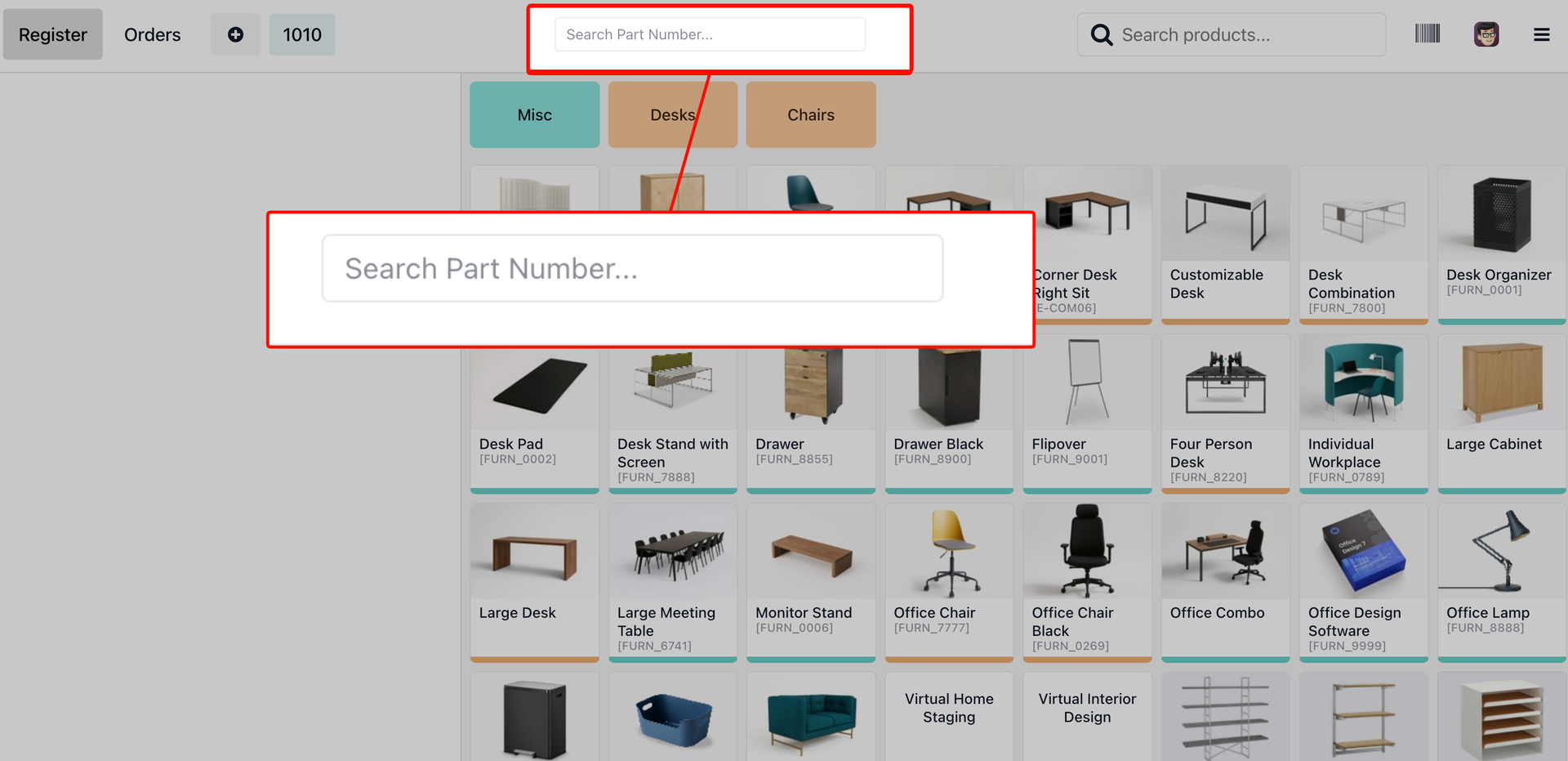 Dedicated Part Number Search Box in POS Navbar