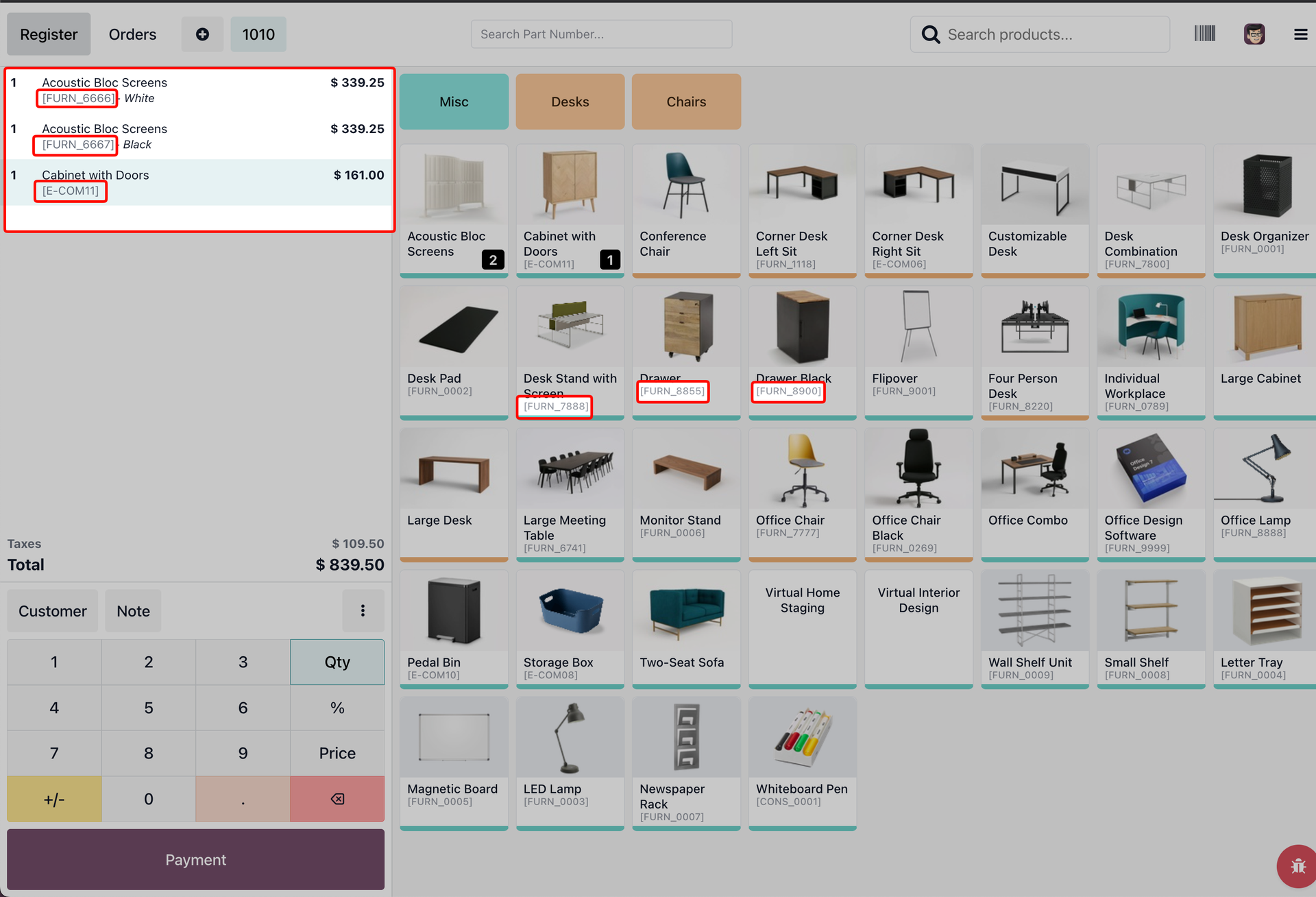 Part Number Added to Cart