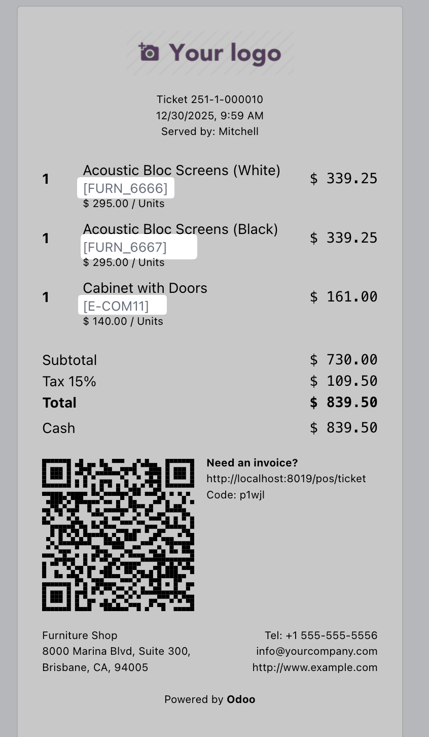 Receipt with Part Number