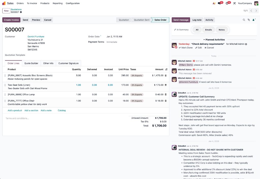 Sales Order with chatter messages
