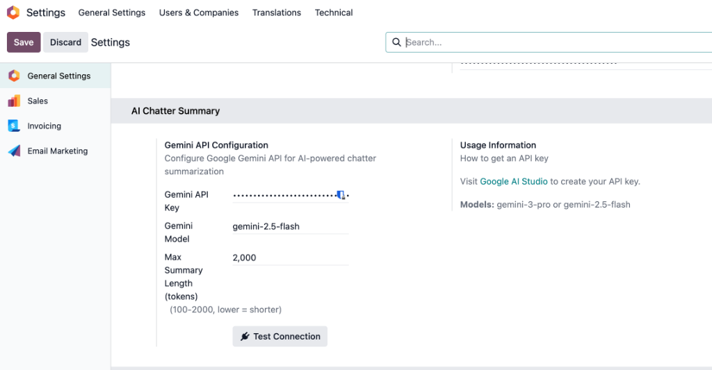API Configuration Settings