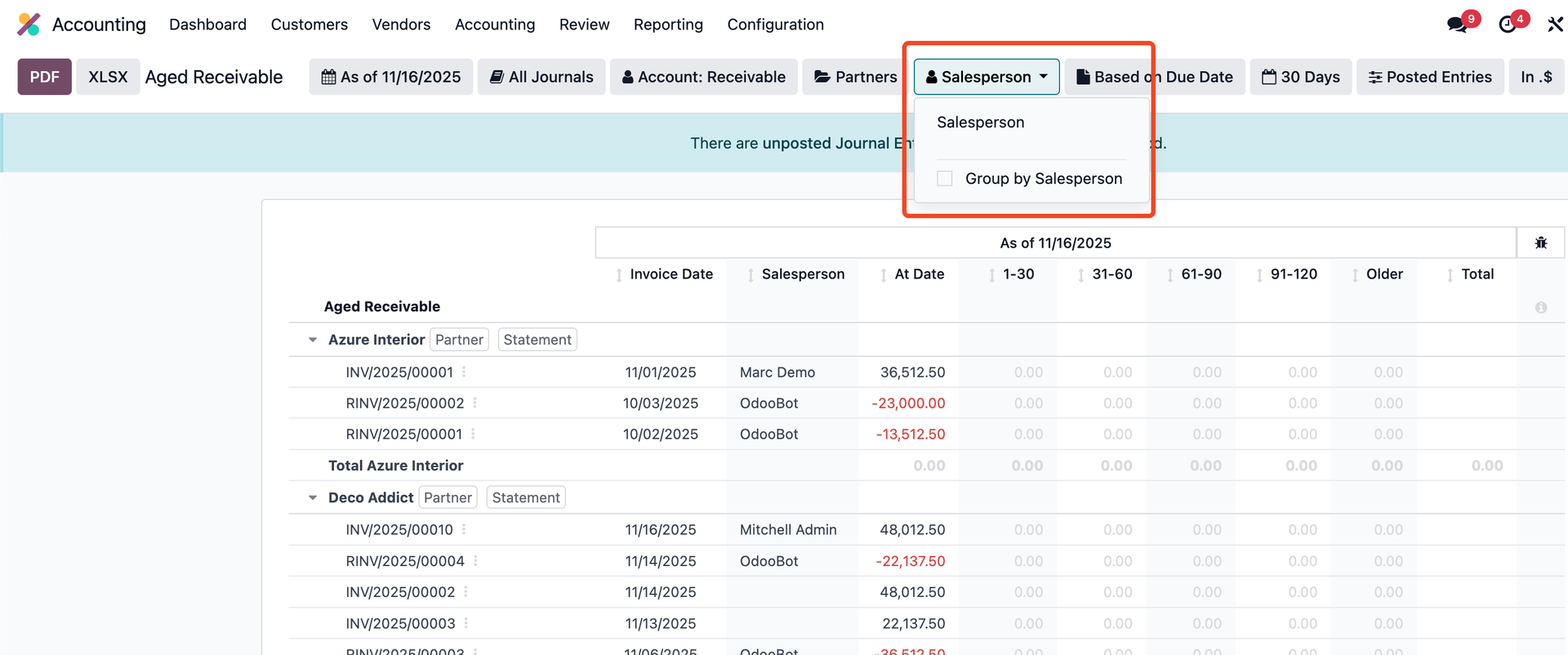 Filter and Group by Salesperson Options