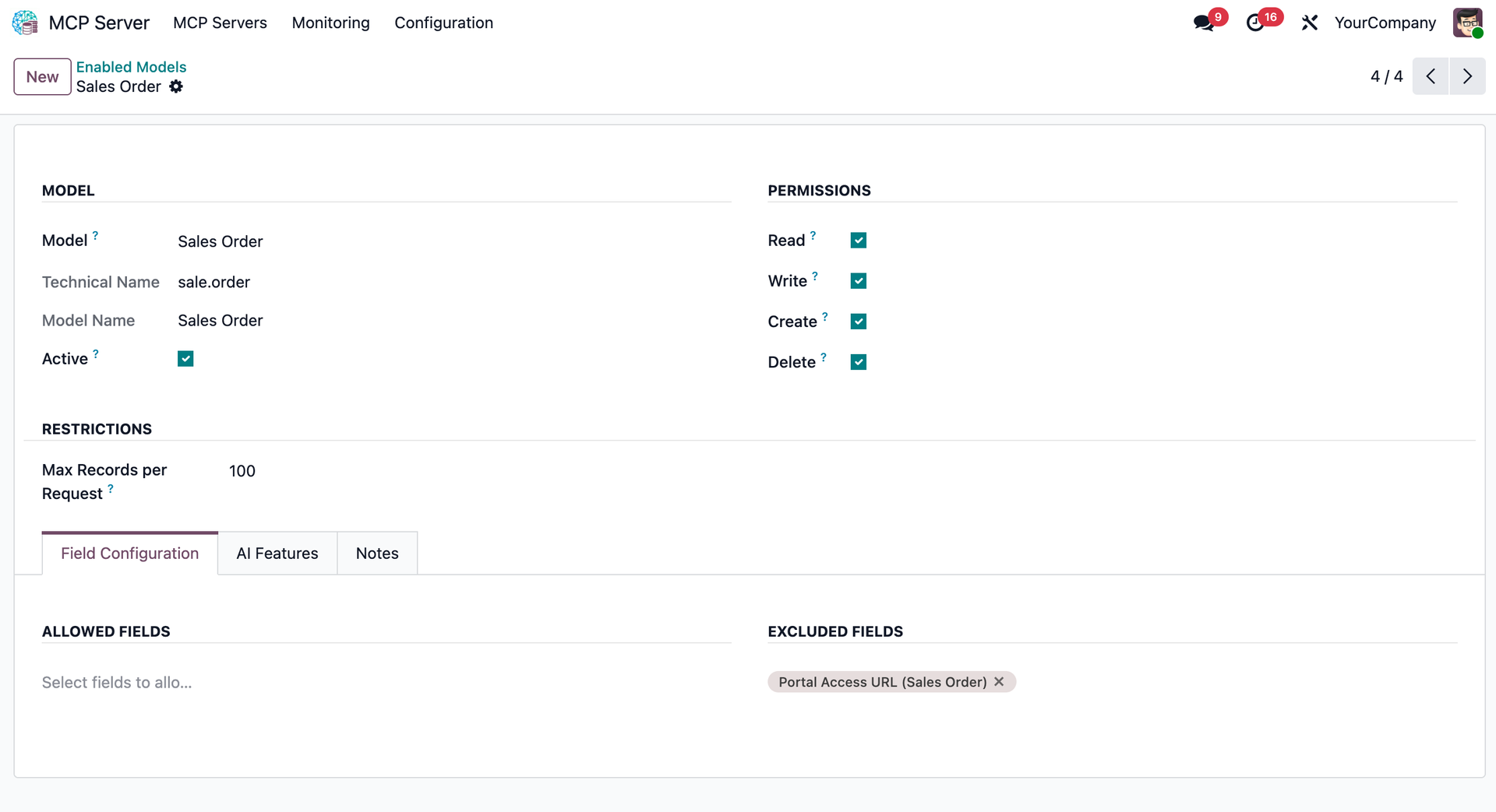 Model Configuration Interface