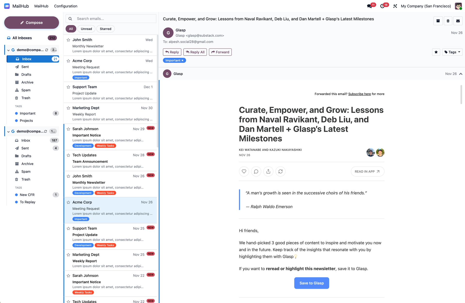 MailHub Email Client Interface
