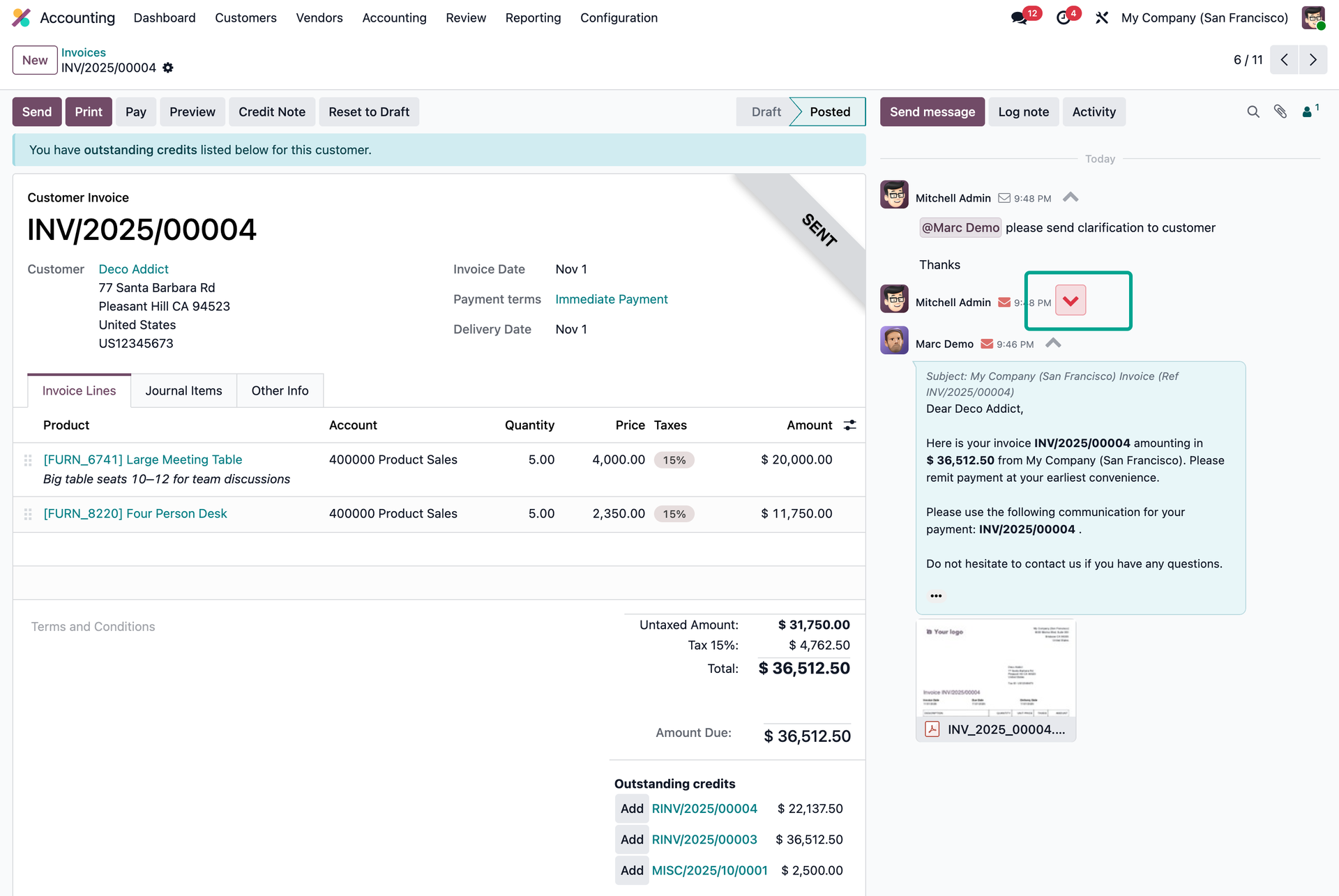 Collapsed message with highlighted red expand button
