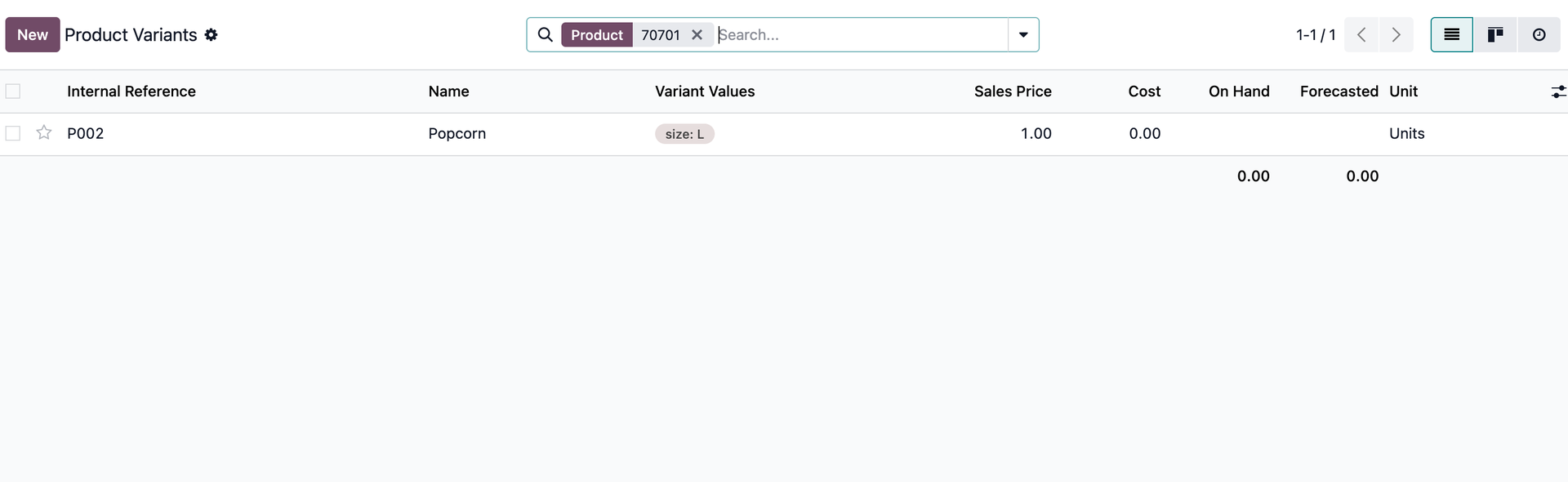 Search in Product Variant List